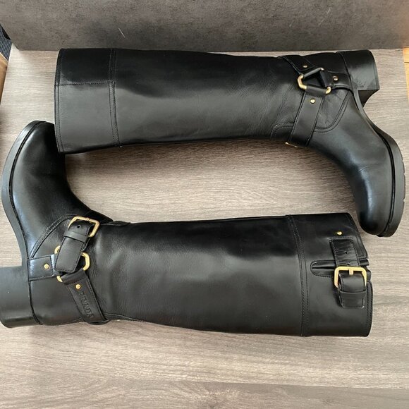 Prada Black Leather Tall Pull On Riding Moto Boot 2000's New Dead Stock 38.5/8.5 - Picture 3 of 11
